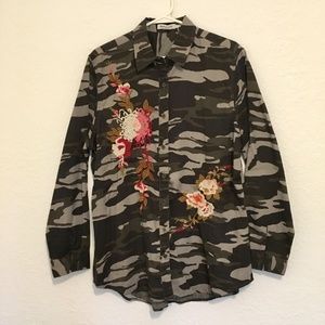 Paparazzi Camo Button Up Embroidered Top
